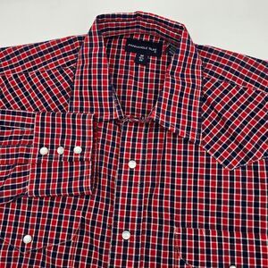 Panhandle Slim Pearl Snap Long Sleeve Shirt Men's M 15 1/2 34 Red Blue Check